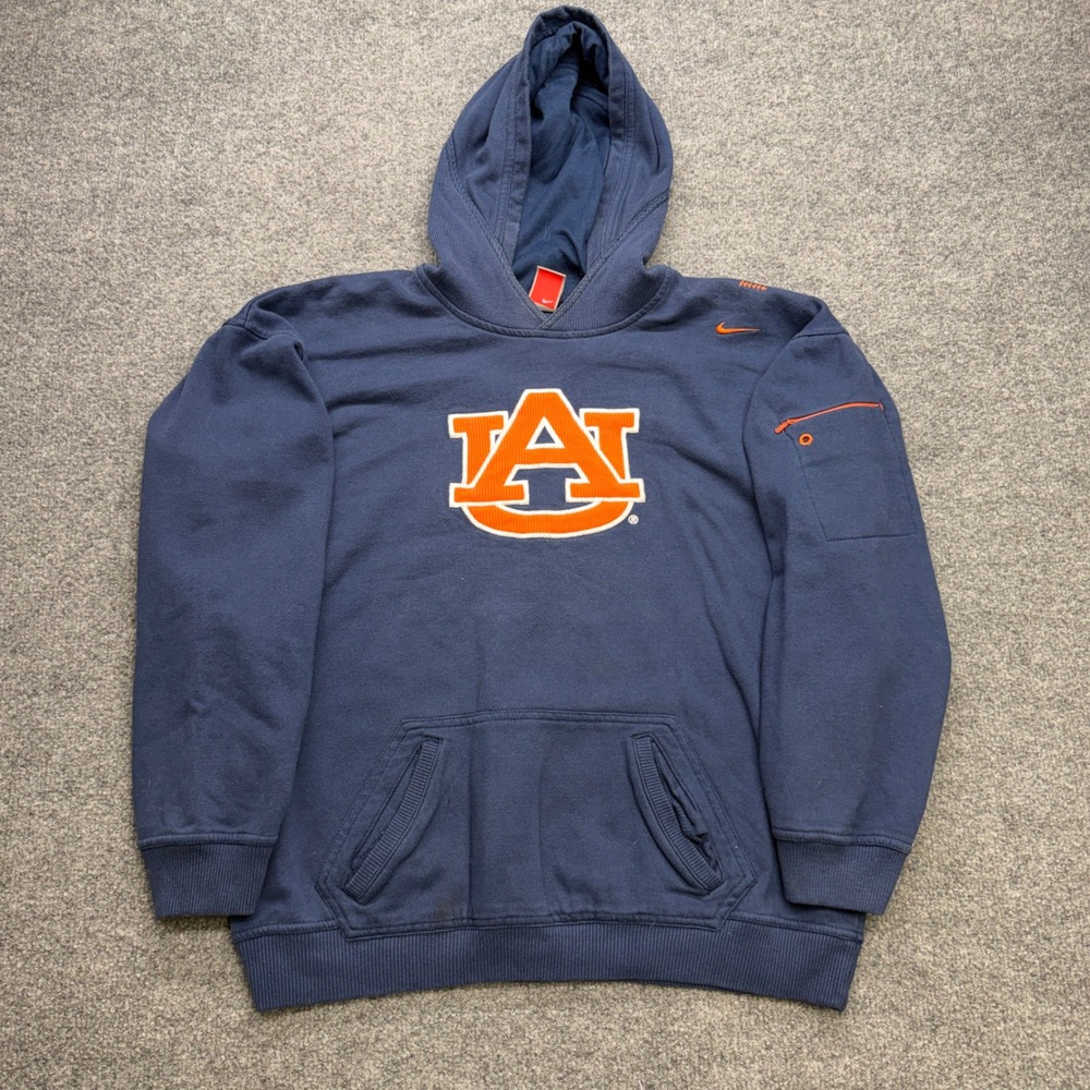 Nike Team Auburn Tigers Hoodie Navy Blue Orange AU Logo‎ Sleeve Pocket Womens L
